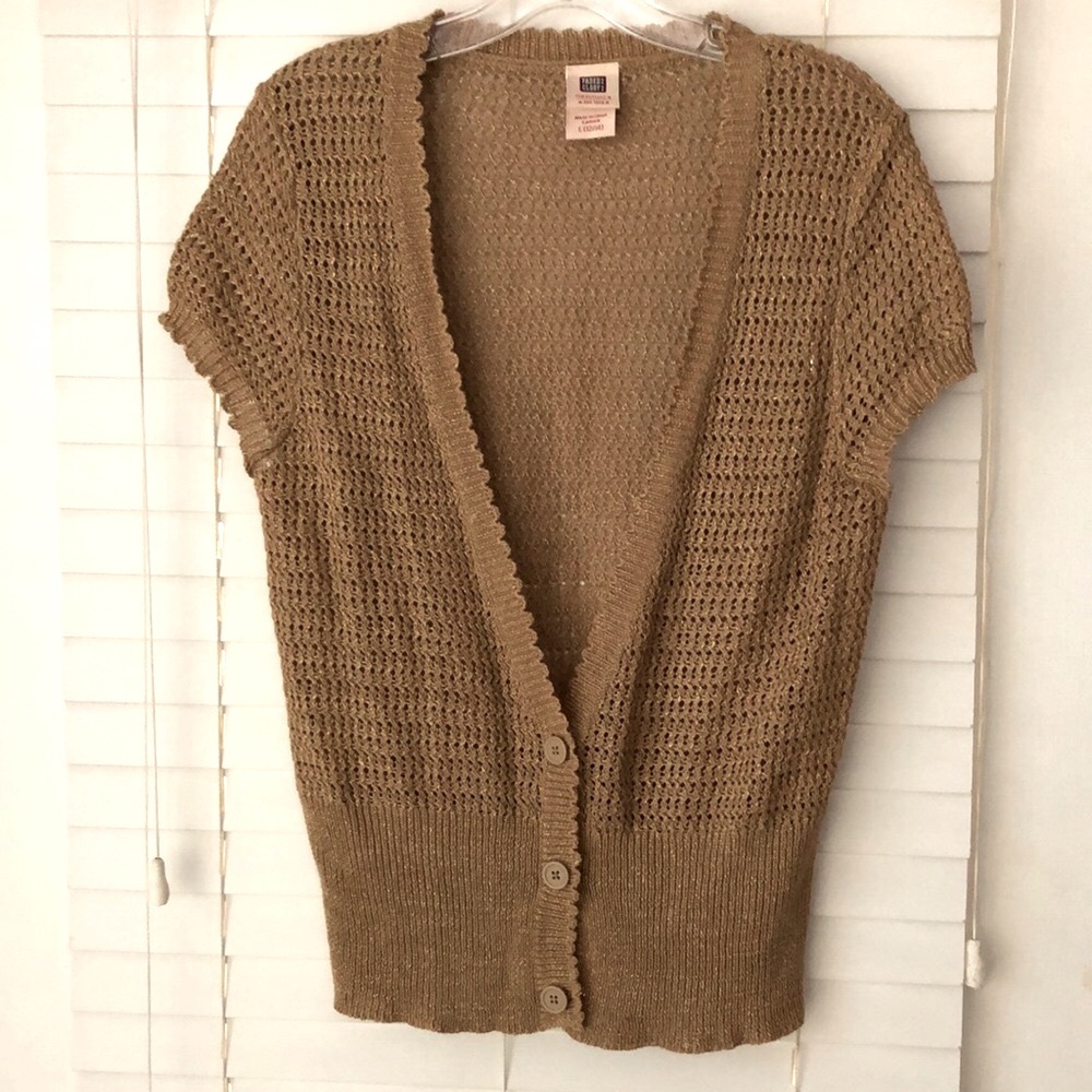 Faded Glory Shrug Sweater SZ L Metallic Gold Tan